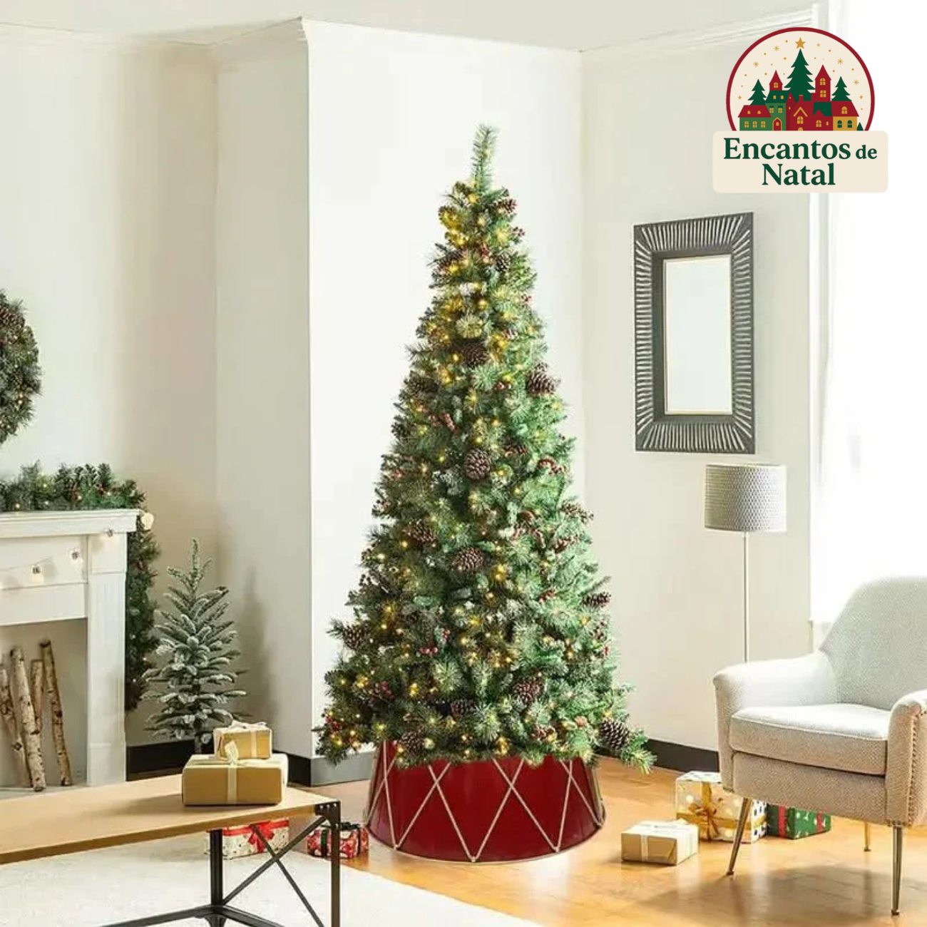 Saia Árvore de Natal de Metal com Detalhes de Corda Dourada Tamanho: 70x50x28cm