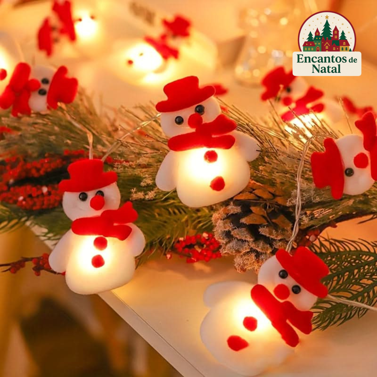 10 Luzes de Corda de Boneco de Neve LED – Iluminação Natalina