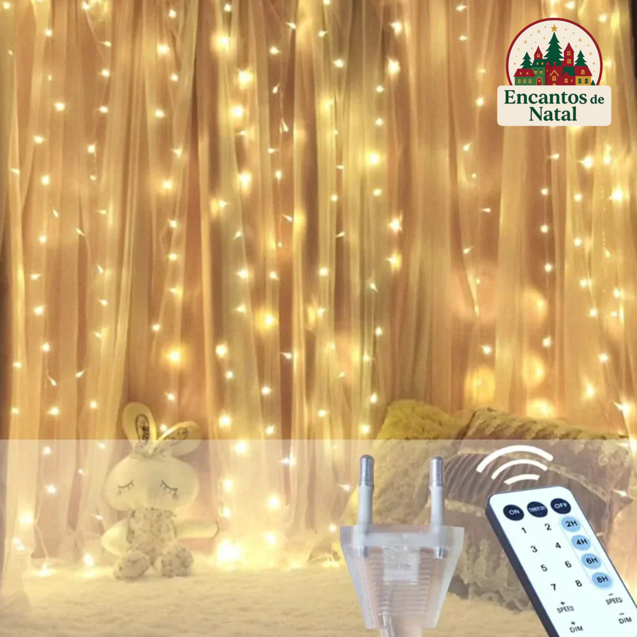 Cortina de Luzes de Fadas LED com Controle Remoto para Natal – Ilumine Sua Decoração com Magia e Encanto