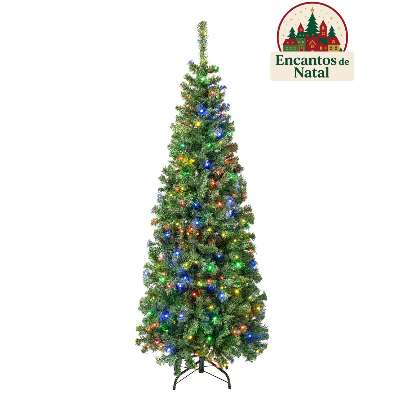 Árvore de Natal Alpine Slim com Galhos Articulados, Suporte Metálico e Micro LEDs Embutidos