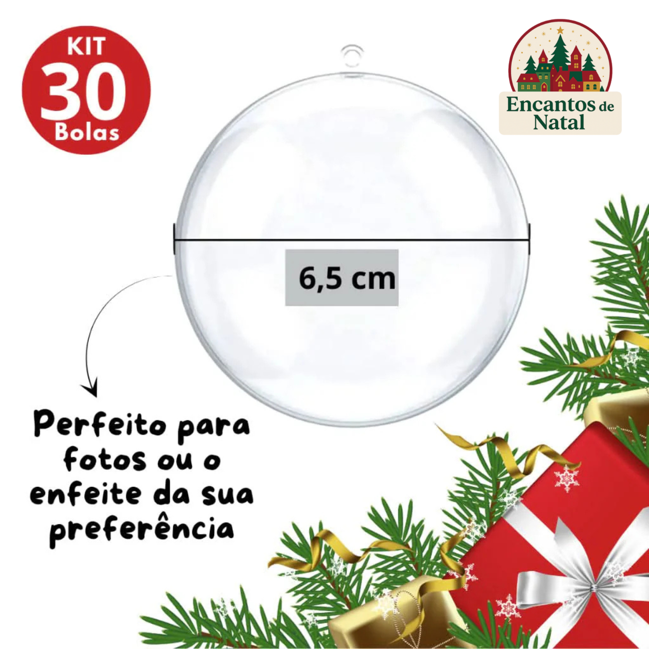 30 Bolas de Natal Esfera Acrílica 6,5cm — Perfeitas para Fotos e Lembrancinhas!