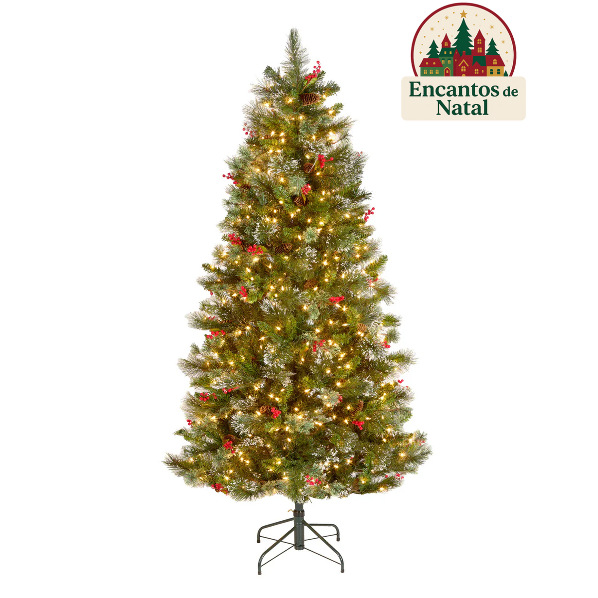 Árvore de Natal Alpine European com Galhos Articulados, Suporte Metálico e Micro LEDs Embutidos