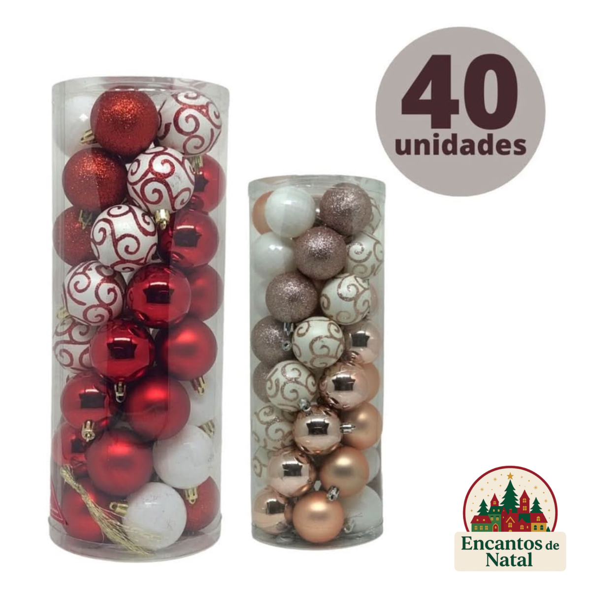 40 Bolas de Natal 5cm Sortidas Master Christmas Vermelha/Rosé – Brilho, Elegância e Tradição!