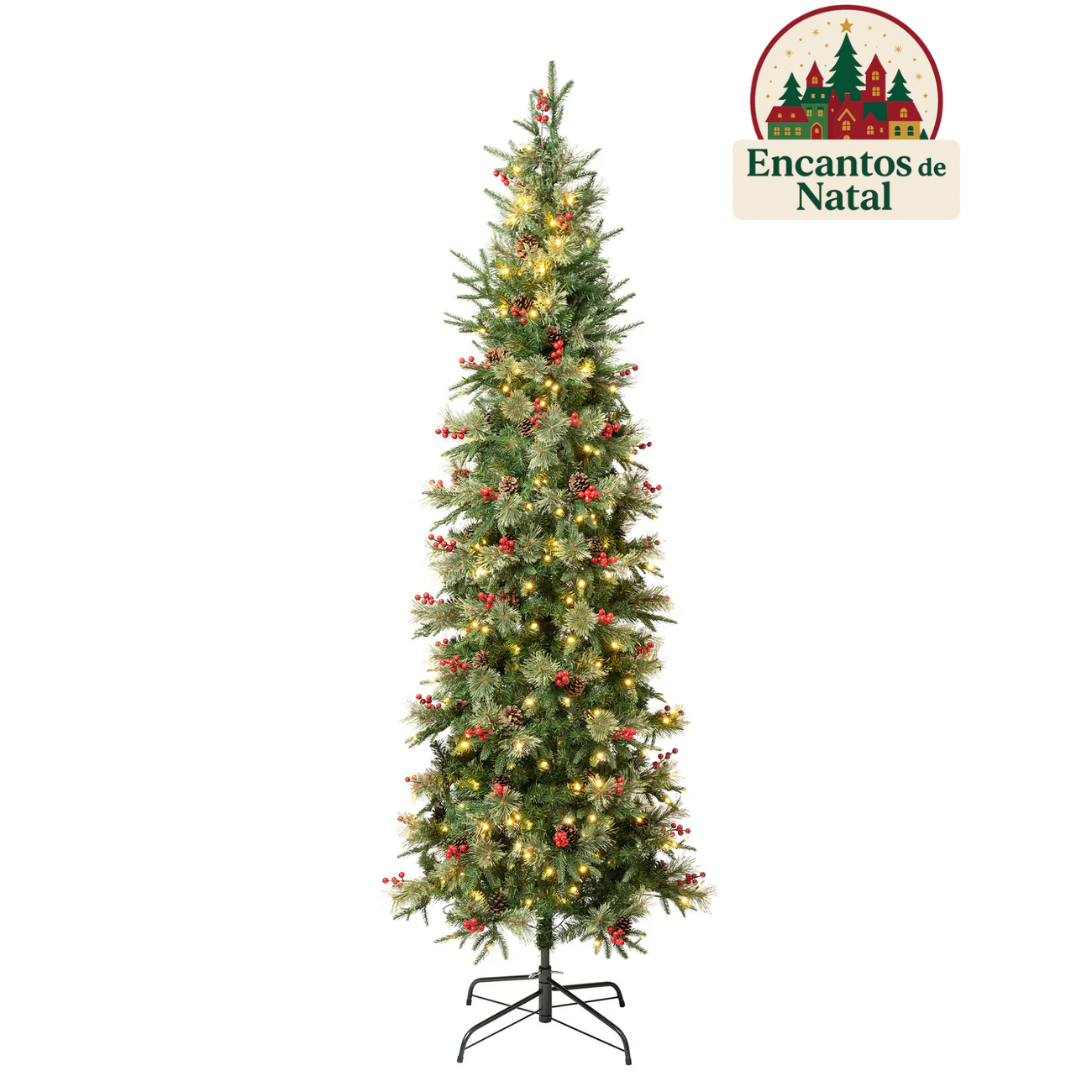 Árvore de Natal Imperial Pine Slim com Galhos Articulados, Suporte Metálico e Micro LEDs Embutidos