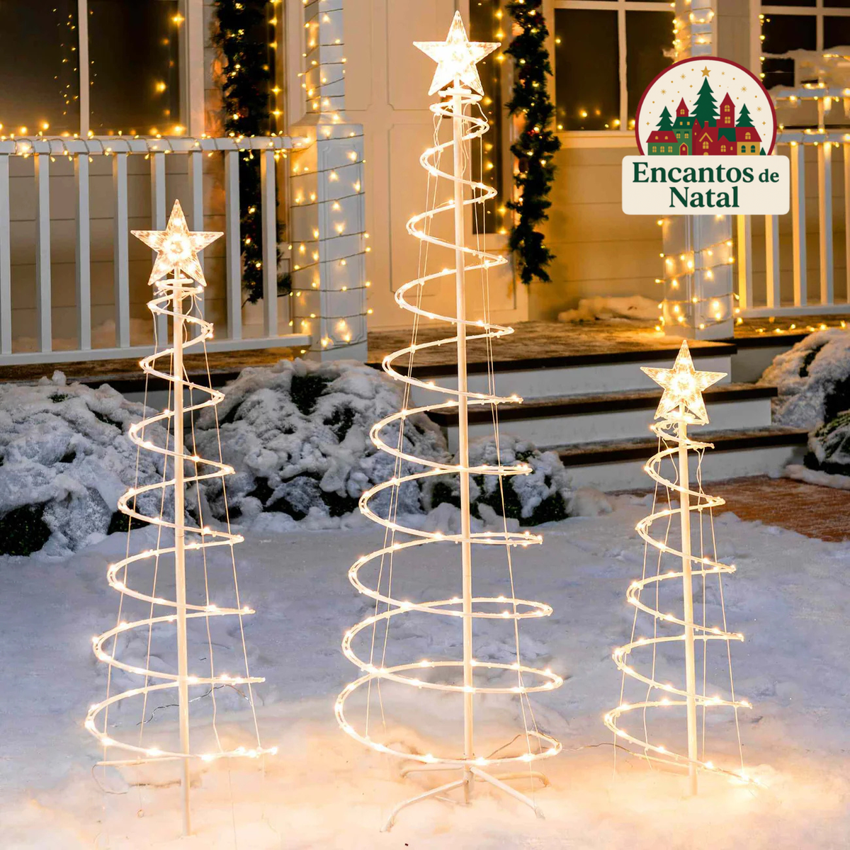 Kit com 3 Árvores de Natal em Espiral com Luzes de LED