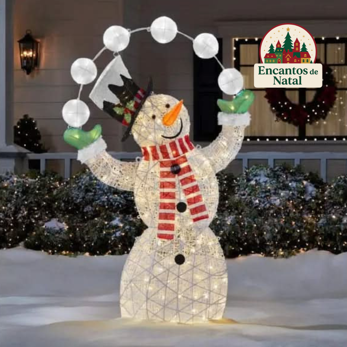 Boneco de Neve Iluminado 1,82 m com 156 LEDs Branco Quente – Decoração Natalina Interna e Externa