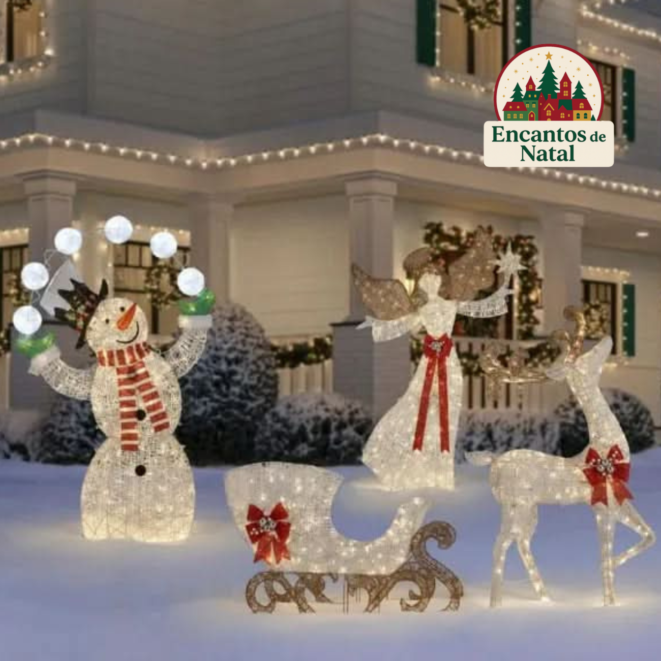 Boneco de Neve Iluminado 1,82 m com 156 LEDs Branco Quente – Decoração Natalina Interna e Externa