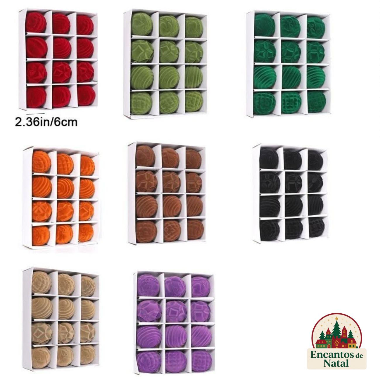 12 Bolas de Natal 6cm Plásticas com Acabamento em Veludo – Toque de Elegância na Sua Decoração