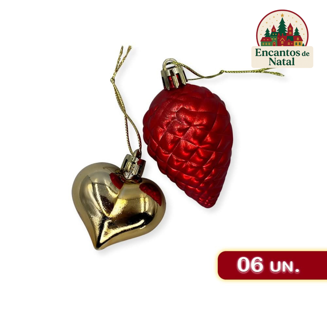 Kit Enfeites de Natal Completo – Bolas e Estrelas Dourado e Vermelho