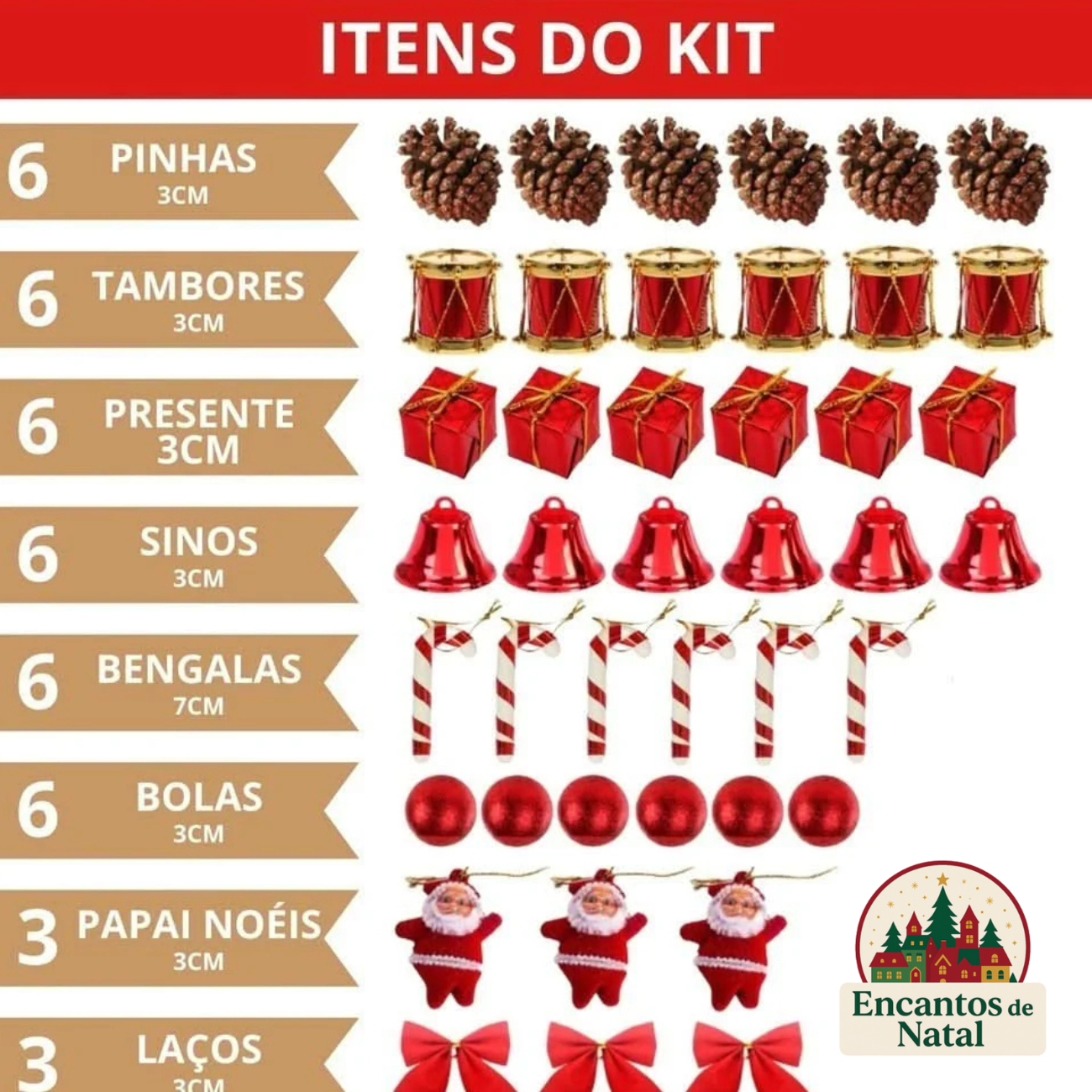 Kit 43 Enfeites de Natal – Bolinhas, Estrela e Decorações para Árvore Natalina