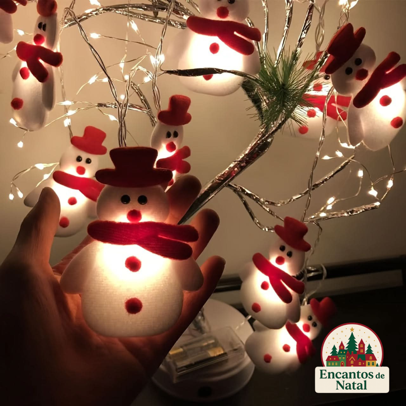 10 Luzes de Corda de Boneco de Neve LED – Iluminação Natalina