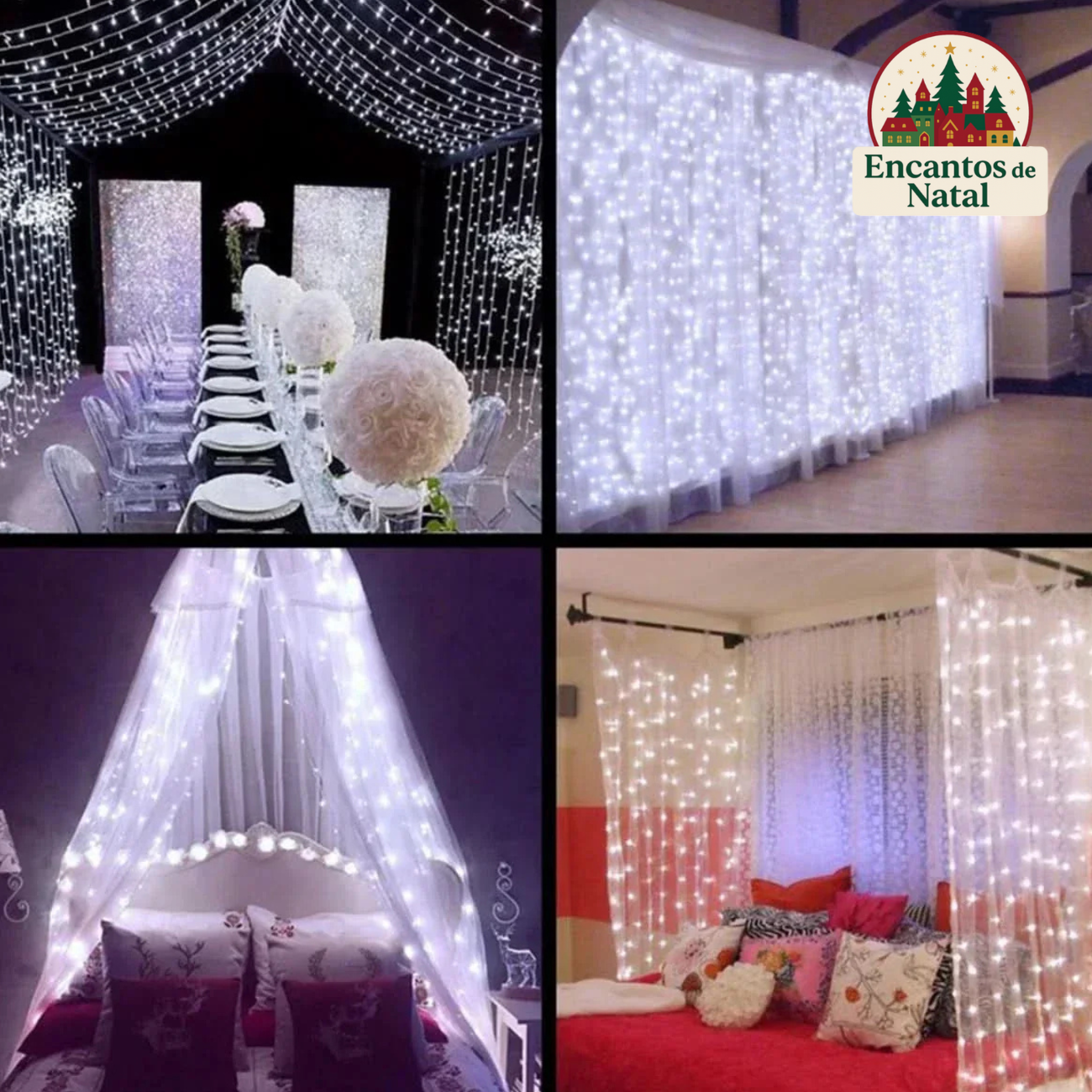 Cortina de Luzes de Fadas LED com Controle Remoto para Natal – Ilumine Sua Decoração com Magia e Encanto