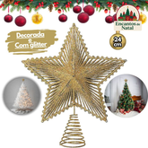 Estrela de Natal 24cm Aramada com Glitter – Topo de Árvore Brilhante Metalizado