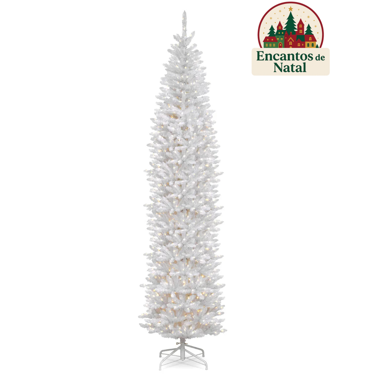 Árvore de Natal Nevada Slim com Galhos Nevados, Suporte Metálico e Micro LEDs Embutidos