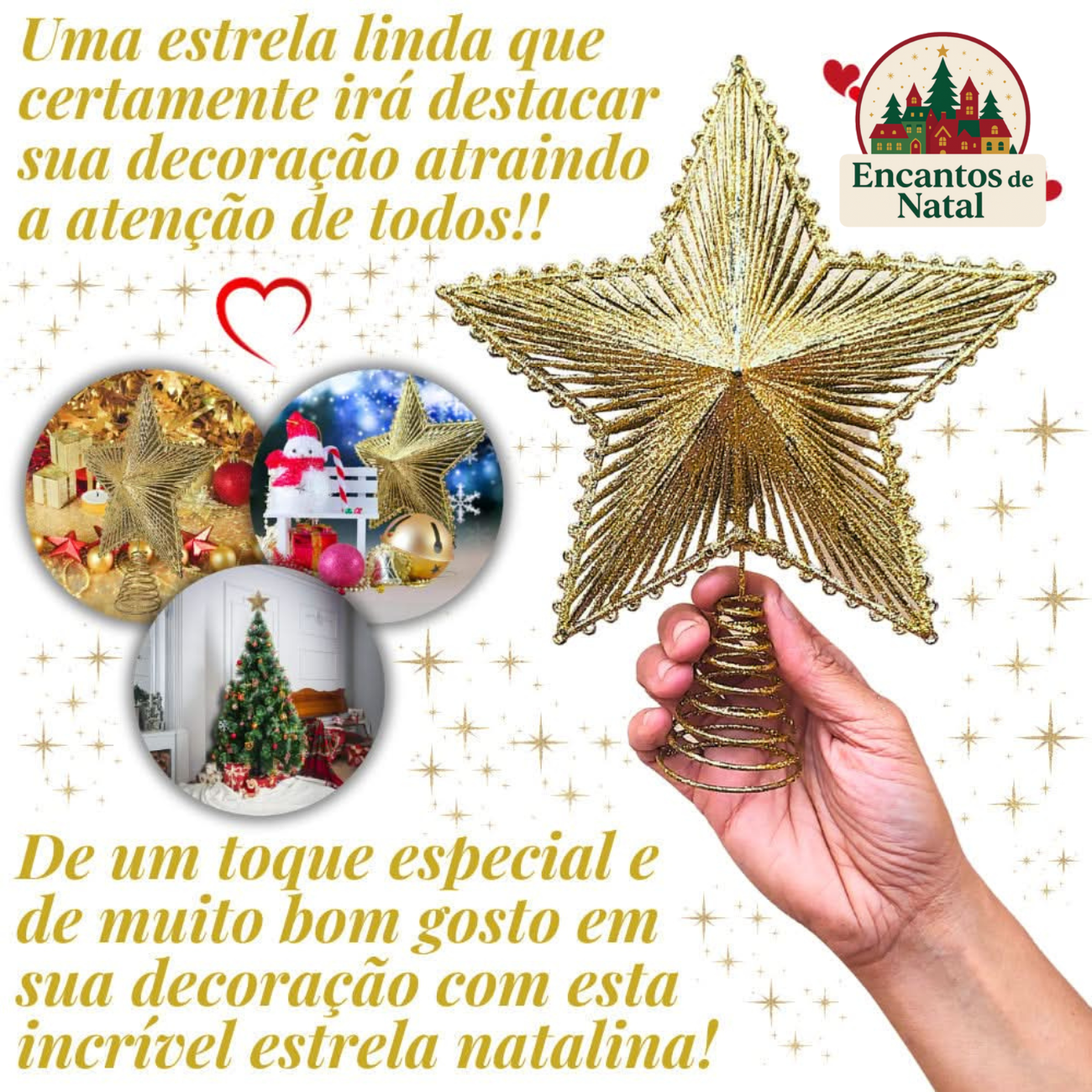 Estrela de Natal 24cm Aramada com Glitter – Topo de Árvore Brilhante Metalizado
