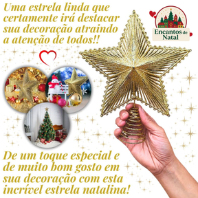 Estrela de Natal 24cm Aramada com Glitter – Topo de Árvore Brilhante Metalizado
