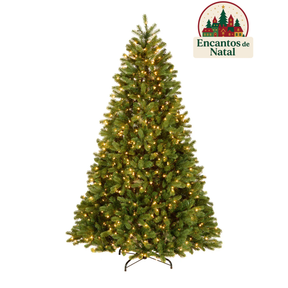 Árvore de Natal Green Pine Premium com Luzes LED Embutidas, Galhos Articulados e Suporte Metálico