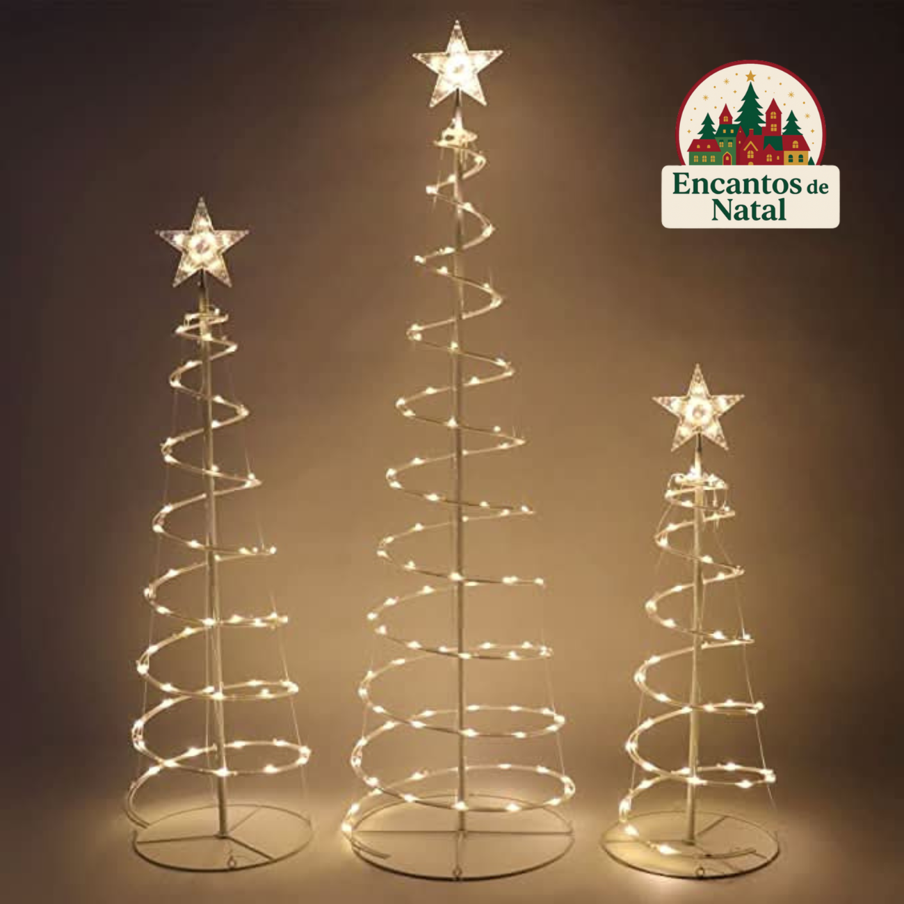 Kit com 3 Árvores de Natal em Espiral com Luzes de LED