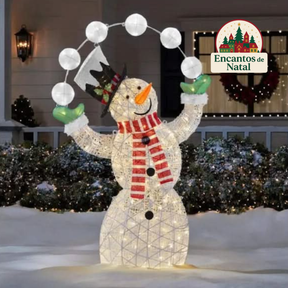 Boneco de Neve Iluminado 1,82 m com 156 LEDs Branco Quente – Decoração Natalina Interna e Externa