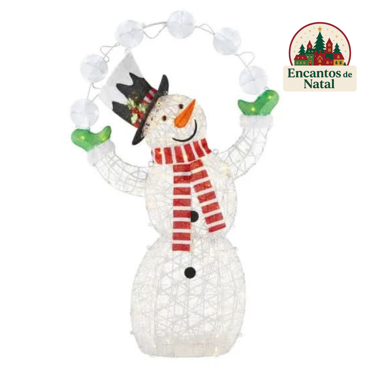 Boneco de Neve Iluminado 1,82 m com 156 LEDs Branco Quente – Decoração Natalina Interna e Externa