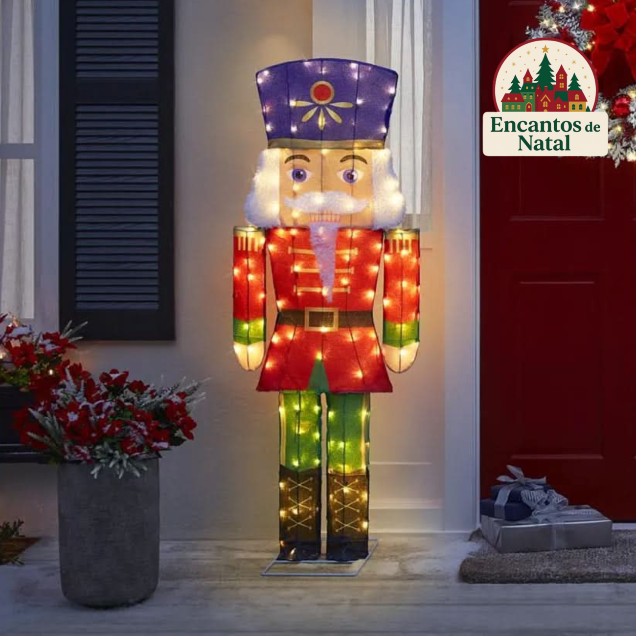 Quebra-Nozes Cintilante 1,52 m com LEDs Brancos Frios – Decoração Natalina Iluminada Interna e Externa