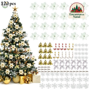 Kit 120 Enfeites de Natal para Árvore – Bolas, Laços, Pinhas e Decorações Natalinas Completas