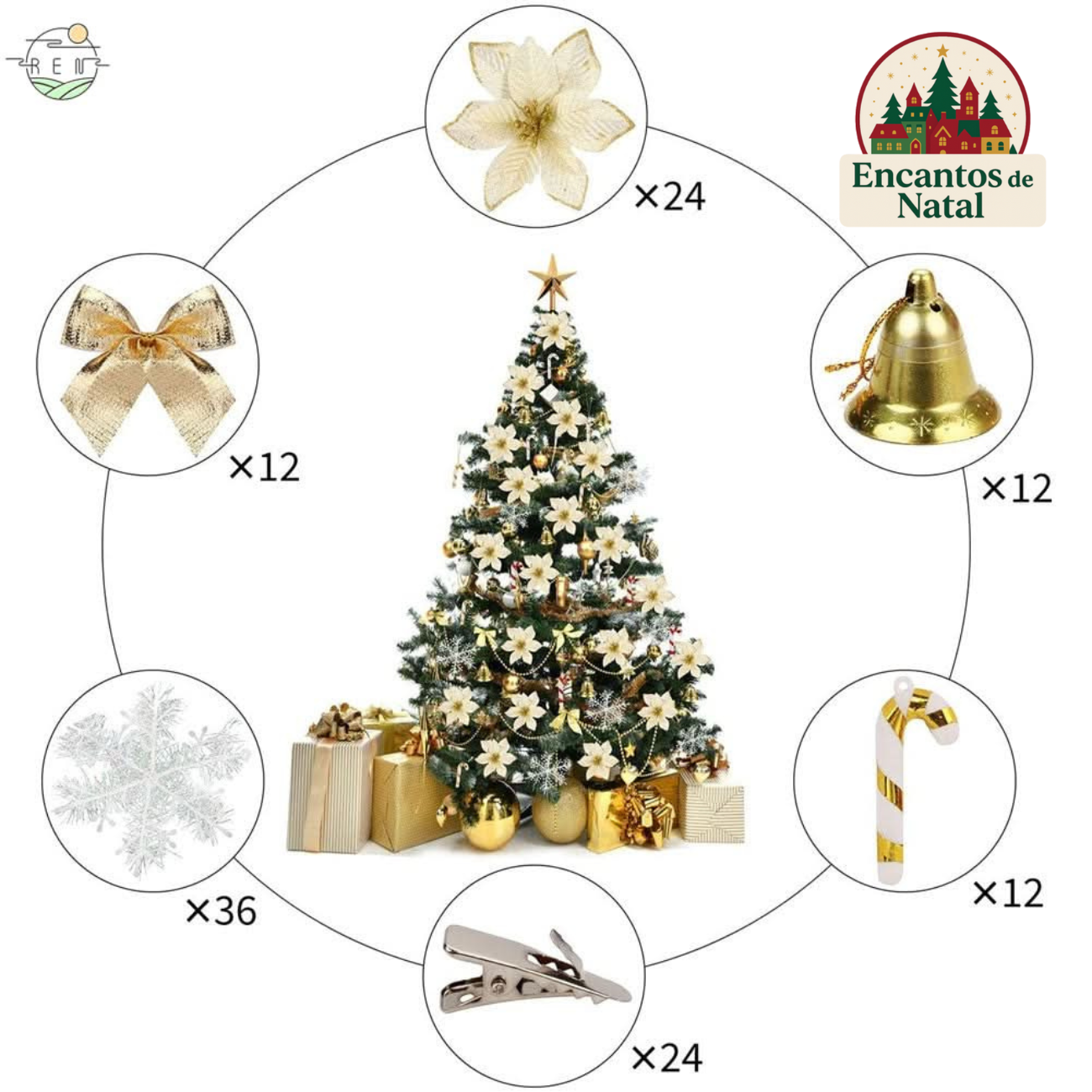 Kit 120 Enfeites de Natal para Árvore – Bolas, Laços, Pinhas e Decorações Natalinas Completas