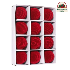 12 Bolas de Natal 6cm Plásticas com Acabamento em Veludo – Toque de Elegância na Sua Decoração