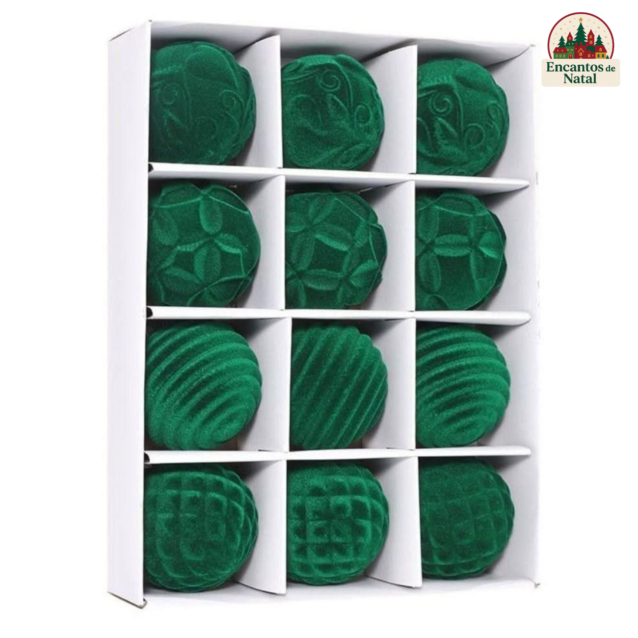 12 Bolas de Natal 6cm Plásticas com Acabamento em Veludo – Toque de Elegância na Sua Decoração