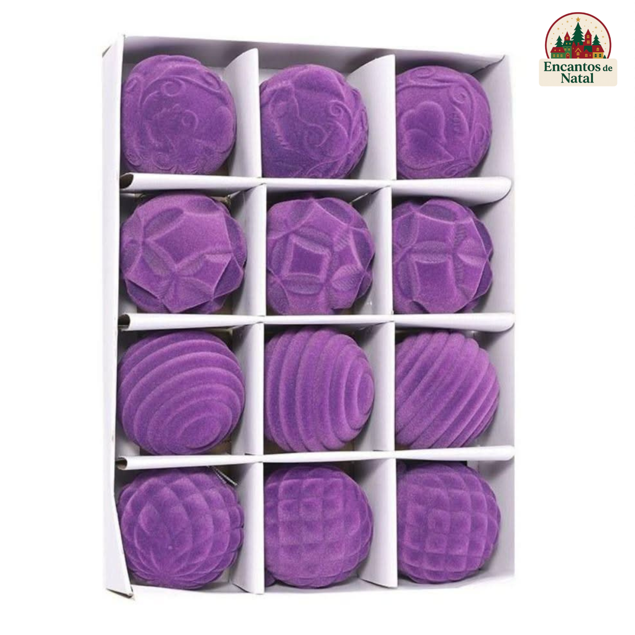 12 Bolas de Natal 6cm Plásticas com Acabamento em Veludo – Toque de Elegância na Sua Decoração