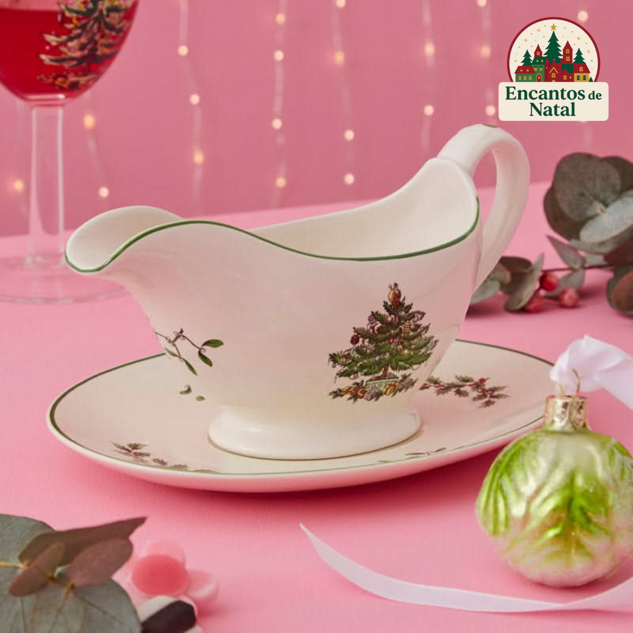 Conjunto Chaleira + Pire com Estampa de Árvore de Natal – Perfeito para o Fim de Ano