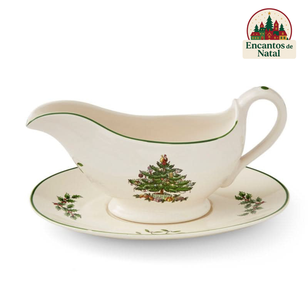 Conjunto Chaleira + Pire com Estampa de Árvore de Natal – Perfeito para o Fim de Ano