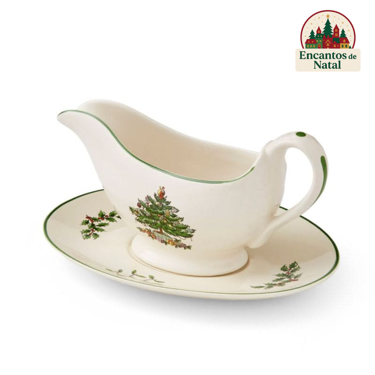 Conjunto Chaleira + Pire com Estampa de Árvore de Natal – Perfeito para o Fim de Ano