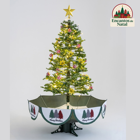 Árvore de Natal Grande, Base Guarda-Chuva com Neve, Iluminação, Música 190 x 115