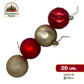 Kit Enfeites de Natal Completo – Bolas e Estrelas Dourado e Vermelho