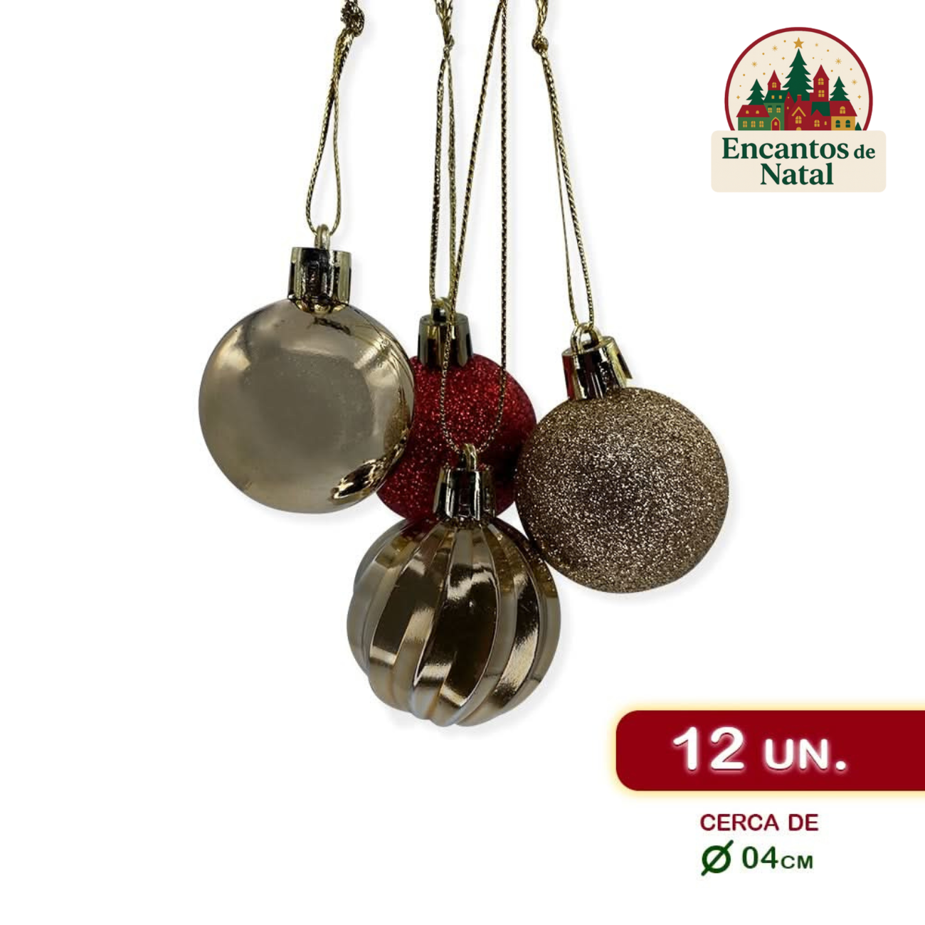 Kit Enfeites de Natal Completo – Bolas e Estrelas Dourado e Vermelho