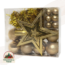 Kit 44 Enfeites de Natal – Bolas, Estrela, Festão e Cordão de Pérolas para Árvore Decorativa