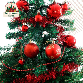 Kit 44 Enfeites de Natal – Bolas, Estrela, Festão e Cordão de Pérolas para Árvore Decorativa
