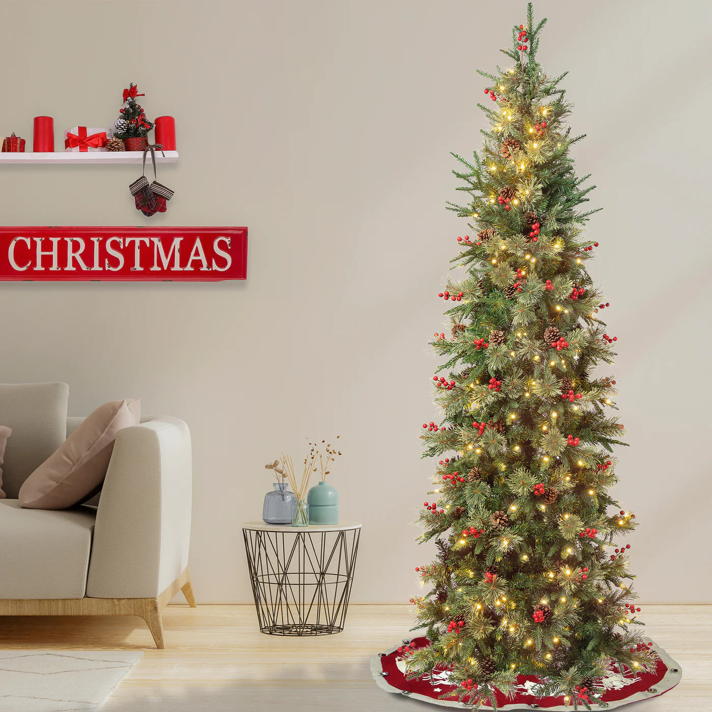 Árvore de Natal Imperial Pine Slim com Galhos Articulados, Suporte Metálico e Micro LEDs Embutidos